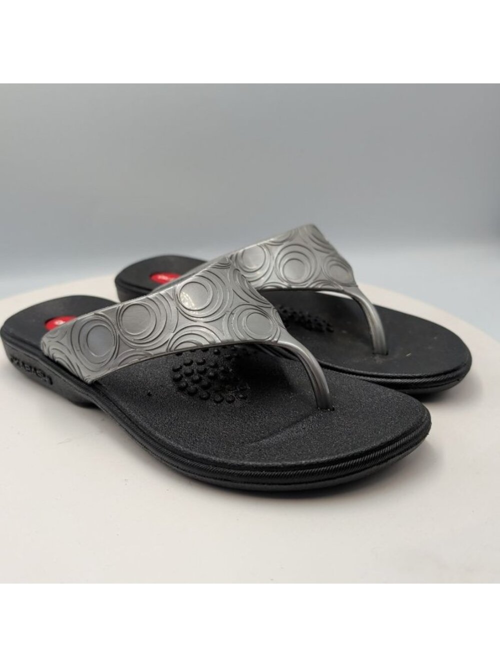 Okabashi Marina Slides Flip Flop Sandals Black Silver Arch Support size Small - Picture 4 of 7